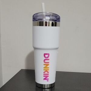 Dunkin' White and Purple Tumbler with Straw